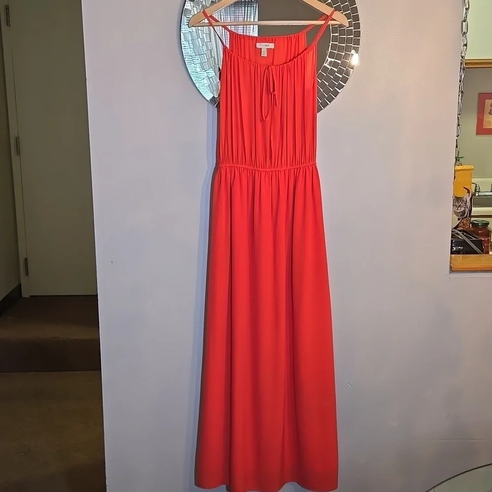 J. Crew Washable Silk Sleeveless A-Line Lined Chiffon Coral Maxi Dress NWOT